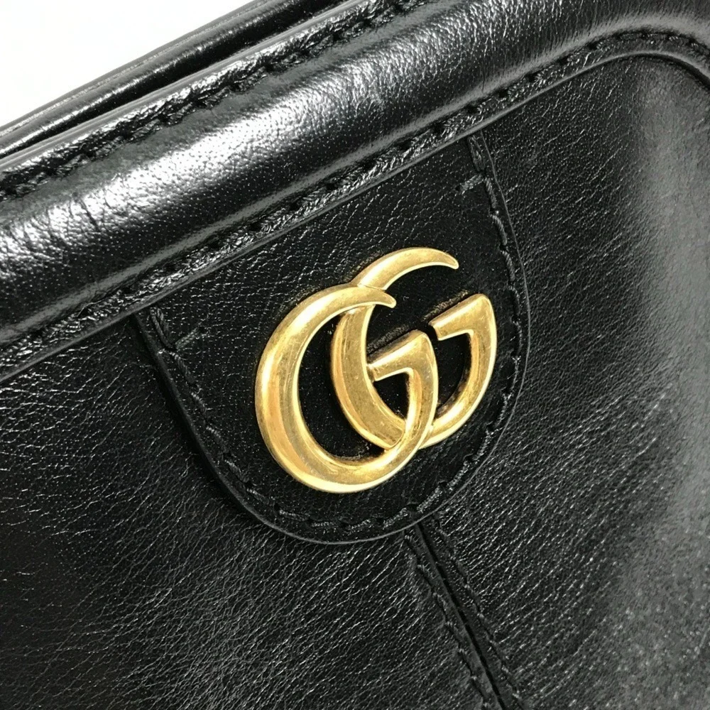 GUCCI Authentic Black Leather GG Marmont Shoulder Bag - Picture 10 of 16